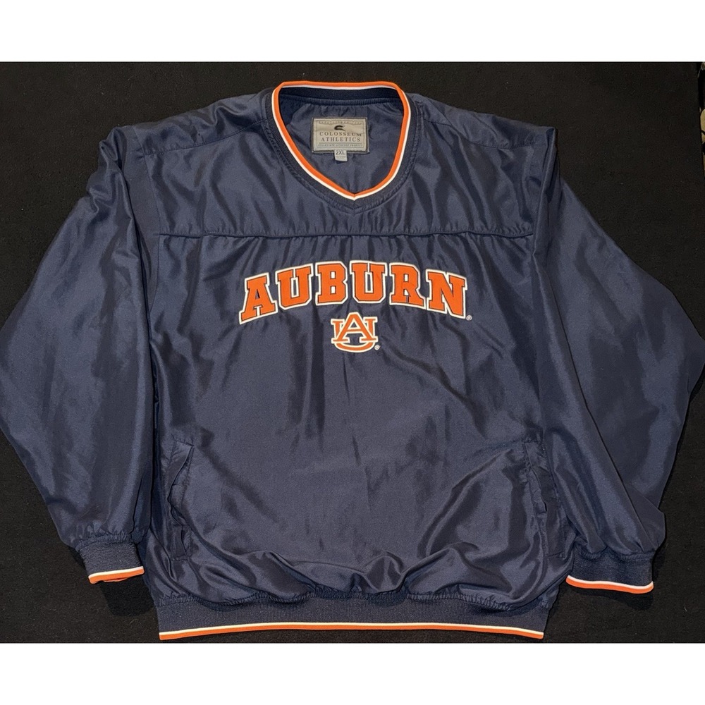 Auburn Tigers Blue VTG Colosseum V Neck Windbreaker Pullover Mens XXL